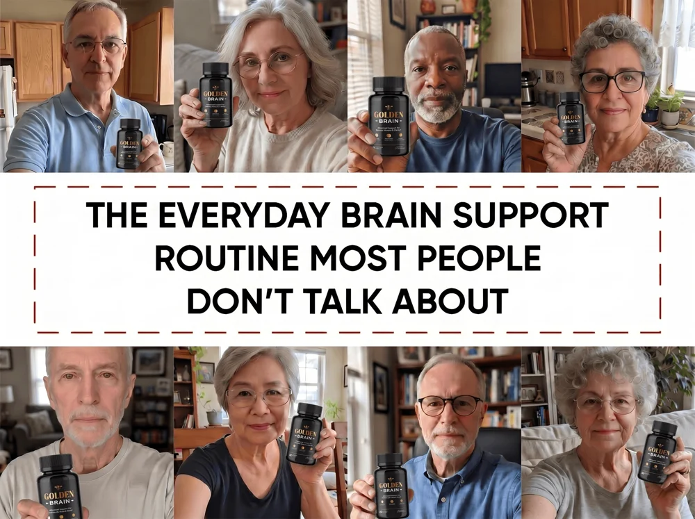 Collage of eight Golden Brain customers holding their bottles